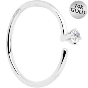 14k Solid White Gold Bendable Nose Hoop 22 Gauge 5/16 with CZ