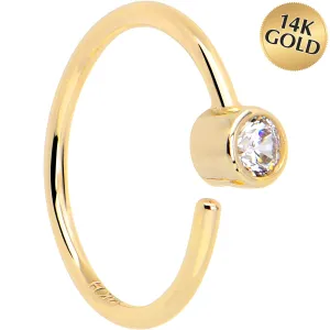 14k Solid Yellow Gold Bendable Nose Hoop 22 Gauge 5/16 with 2mm Bezel CZ