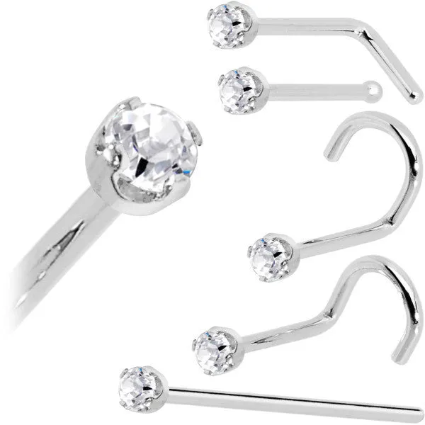 14k White Gold 2mm Lab Created Diamond Nose Ring