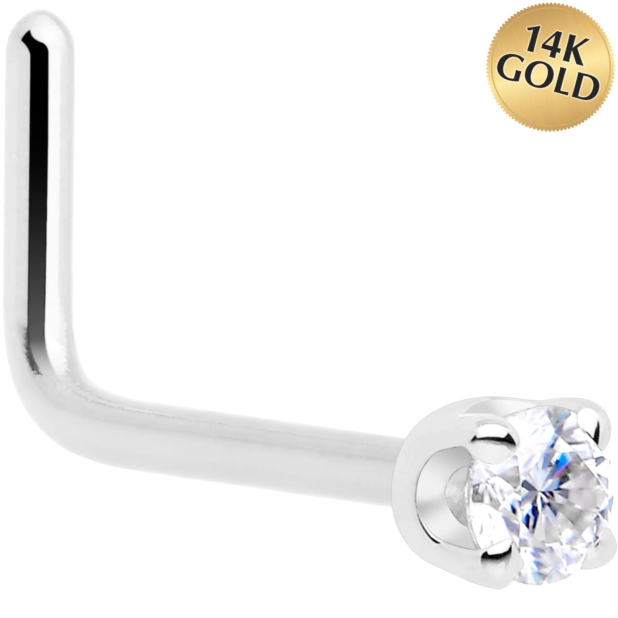 14k White Gold 2mm Lab Created Diamond Nose Ring