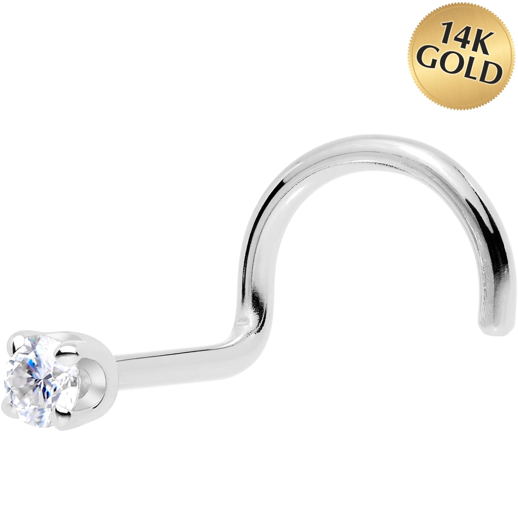 14k White Gold 2mm Lab Created Diamond Nose Ring