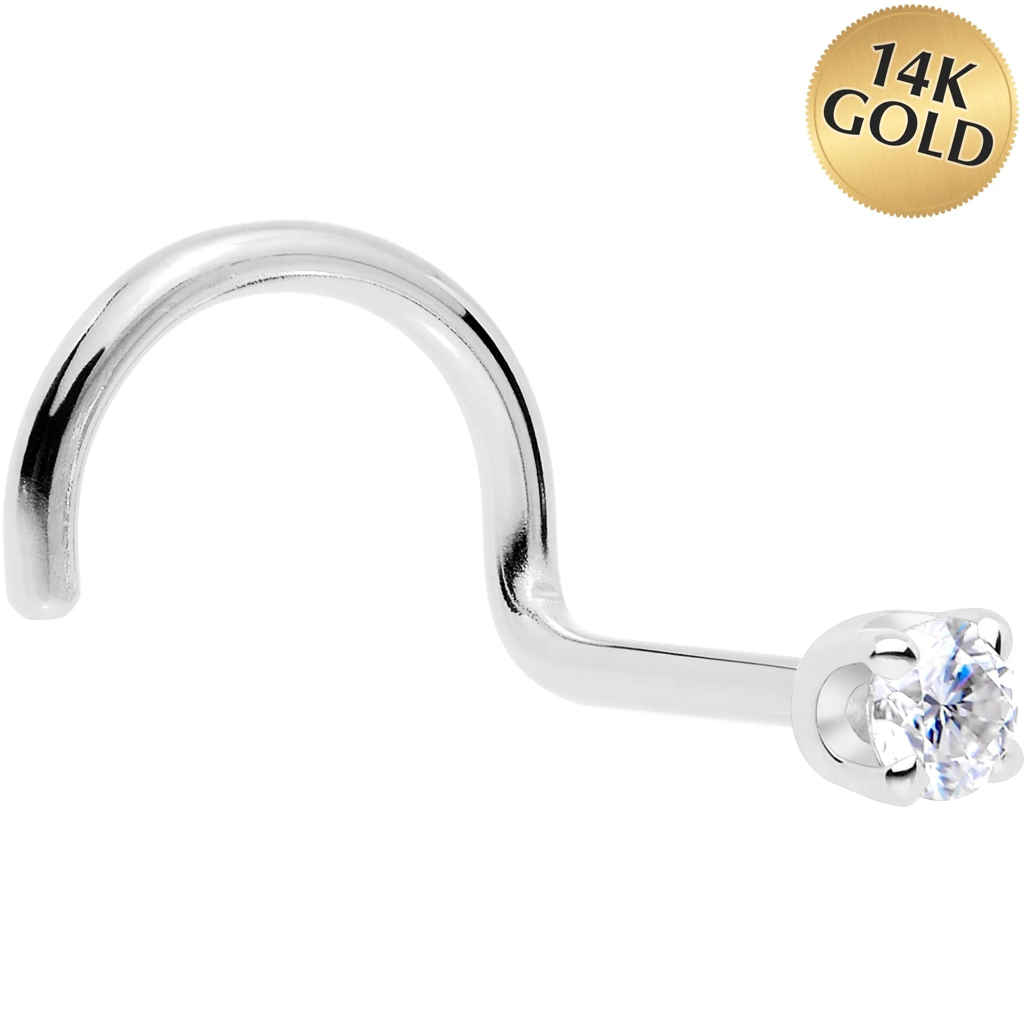 14k White Gold 2mm Lab Created Diamond Nose Ring
