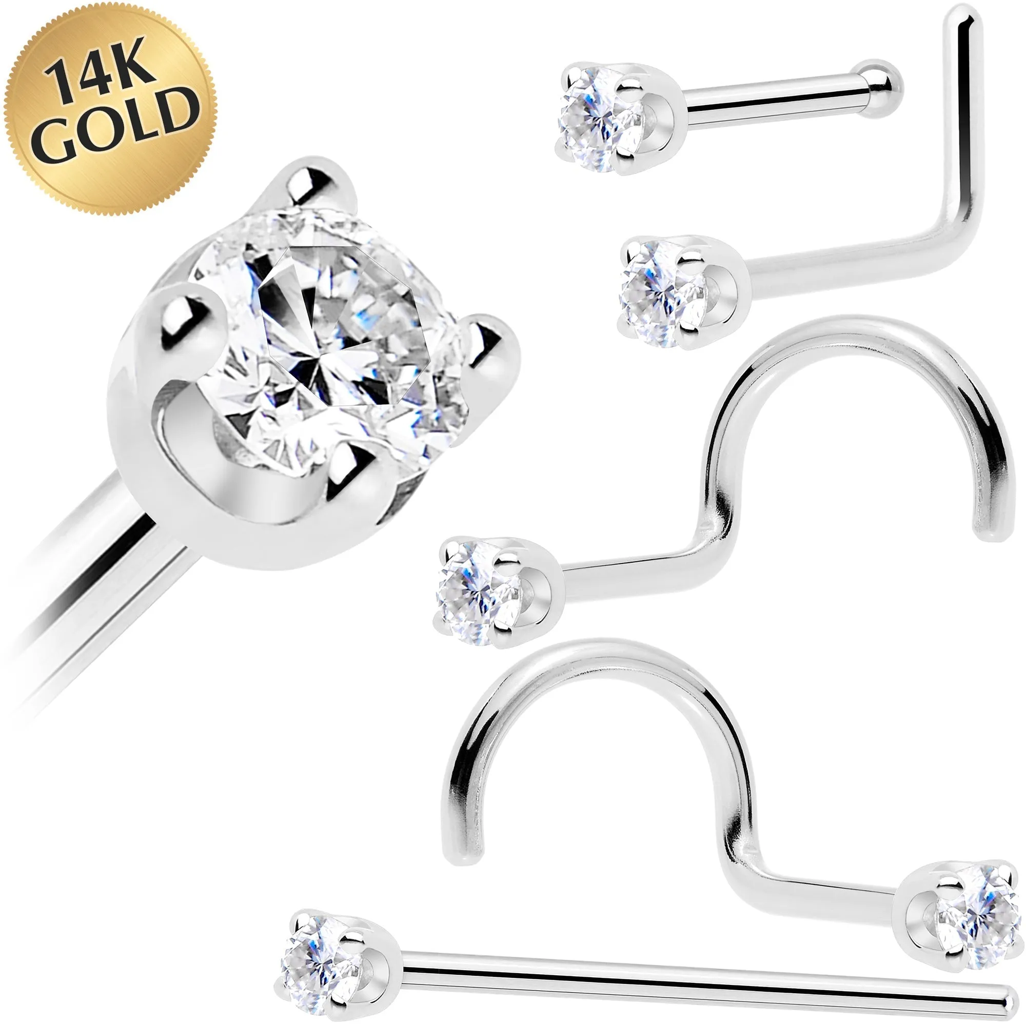 14k White Gold 2mm Lab Created Diamond Nose Ring