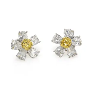 14k White Gold Flower Earrings With Canary Center
