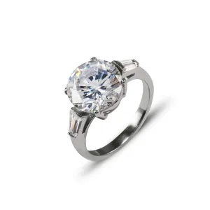14k White Gold Round Cut with Baguettes Ring