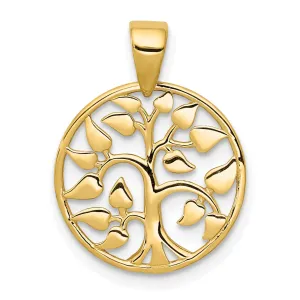 14k Yellow Gold Tree Of Life Round Shape Design Pendant