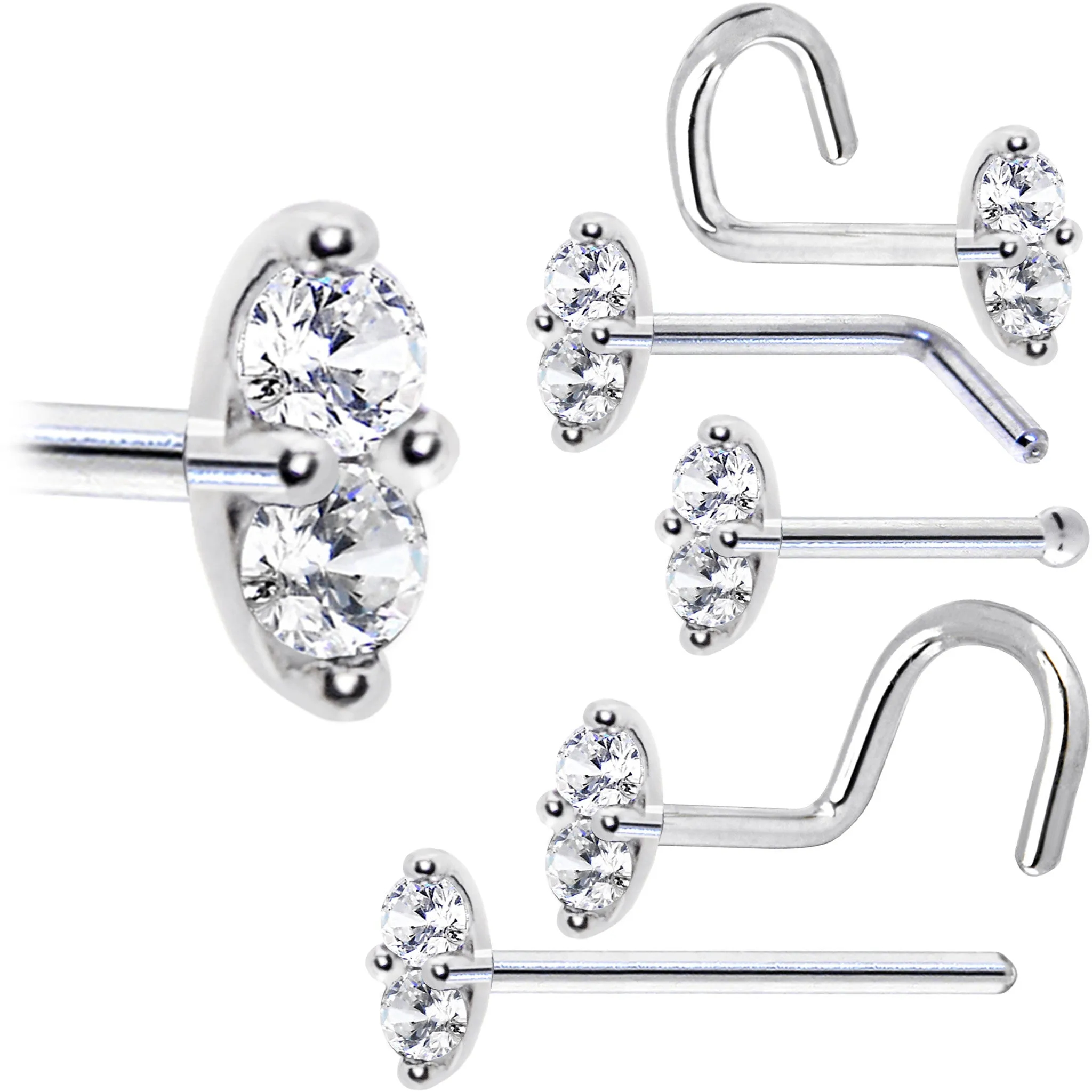 14kt White Gold Clear 1.5mm CZ Marquise Nose Ring