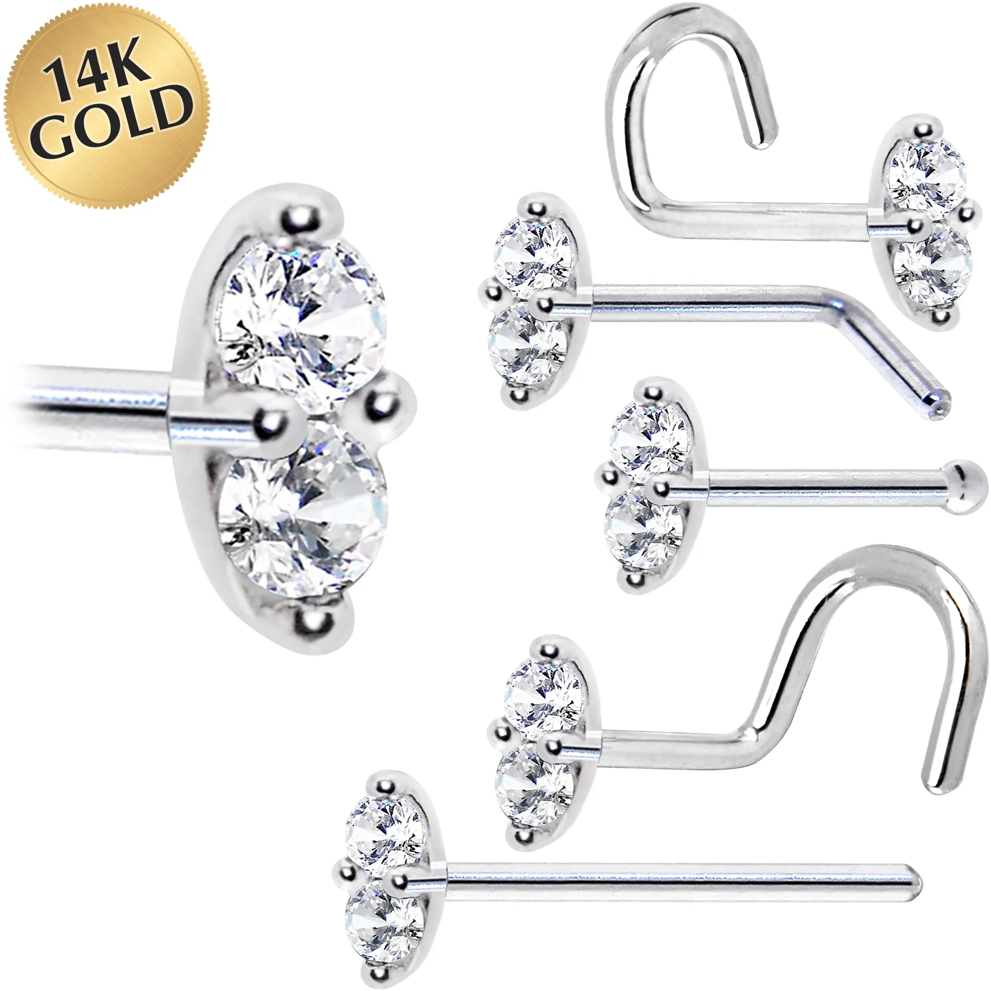 14kt White Gold Clear 1.5mm CZ Marquise Nose Ring