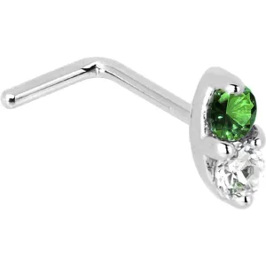 14kt White Gold Green 1.5mm CZ Marquise Nose Ring
