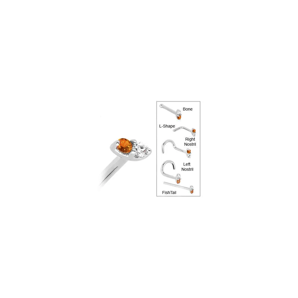 14kt White Gold Orange 1.5mm CZ Marquise Nose Ring