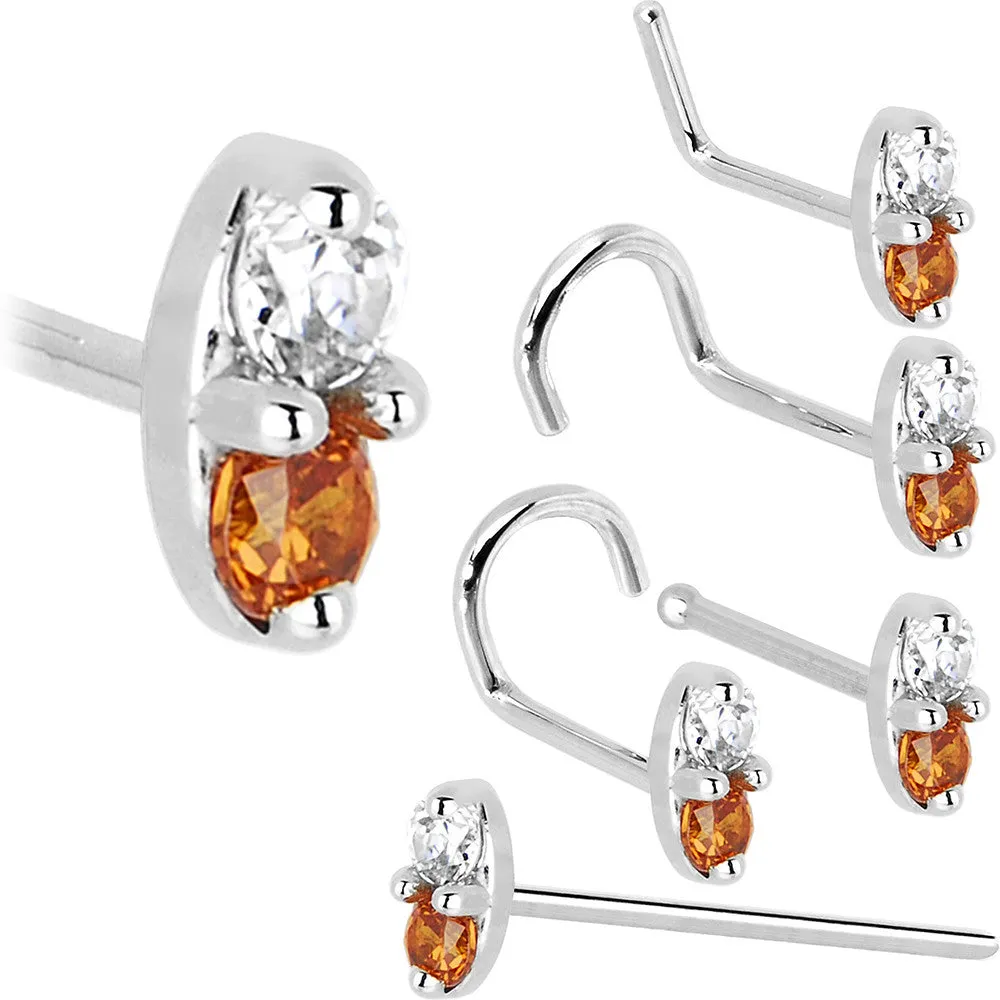 14kt White Gold Orange 1.5mm CZ Marquise Nose Ring