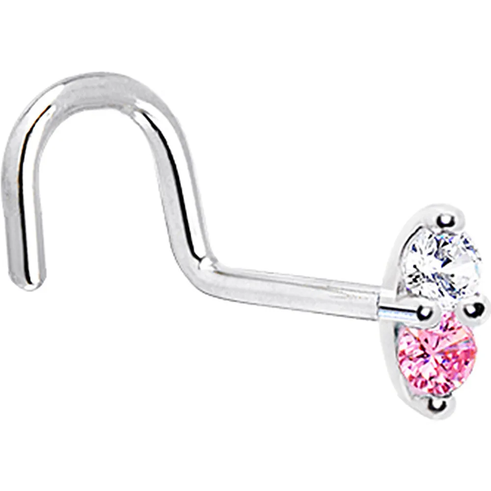14kt White Gold Pink 1.5mm CZ Marquise Nose Ring