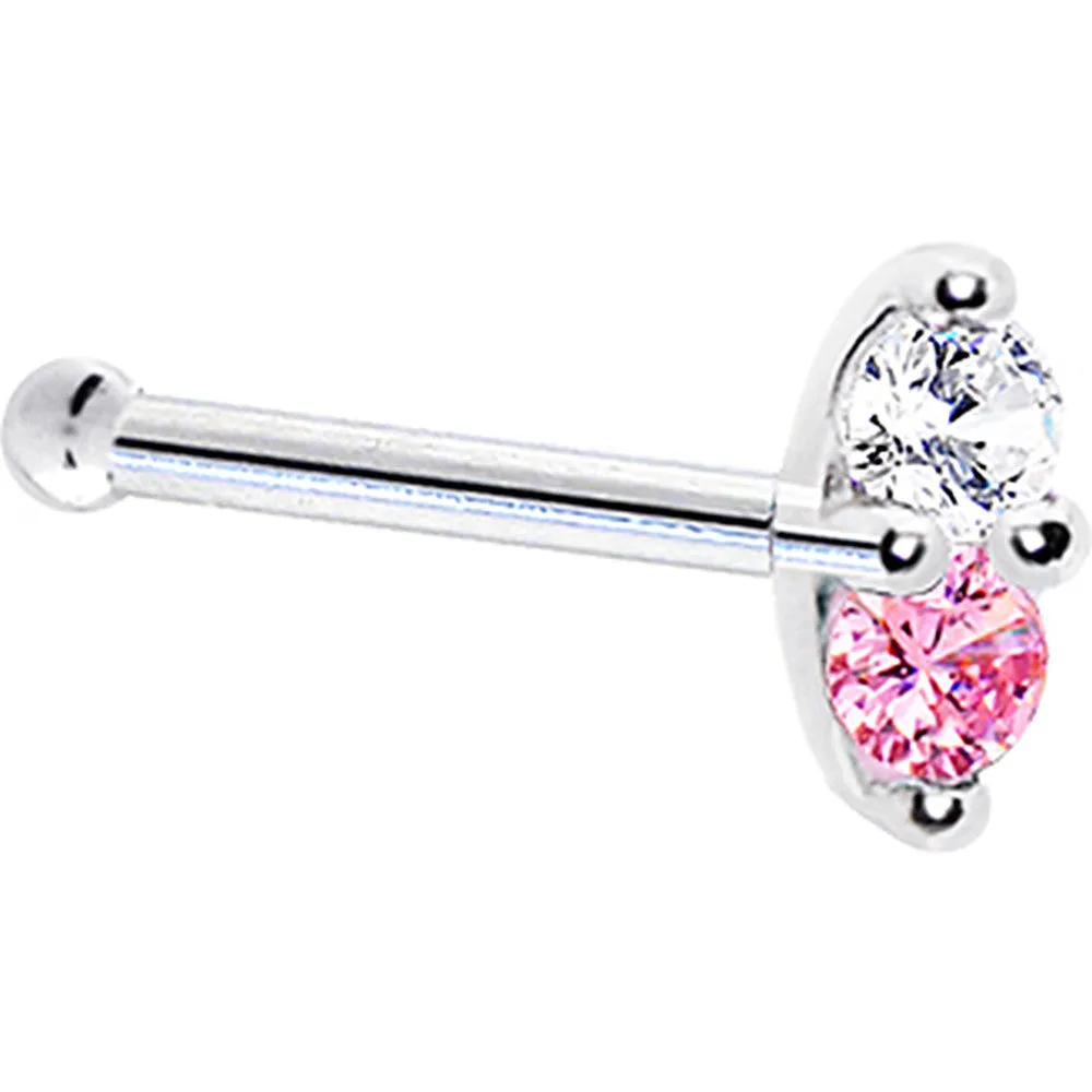 14kt White Gold Pink 1.5mm CZ Marquise Nose Ring
