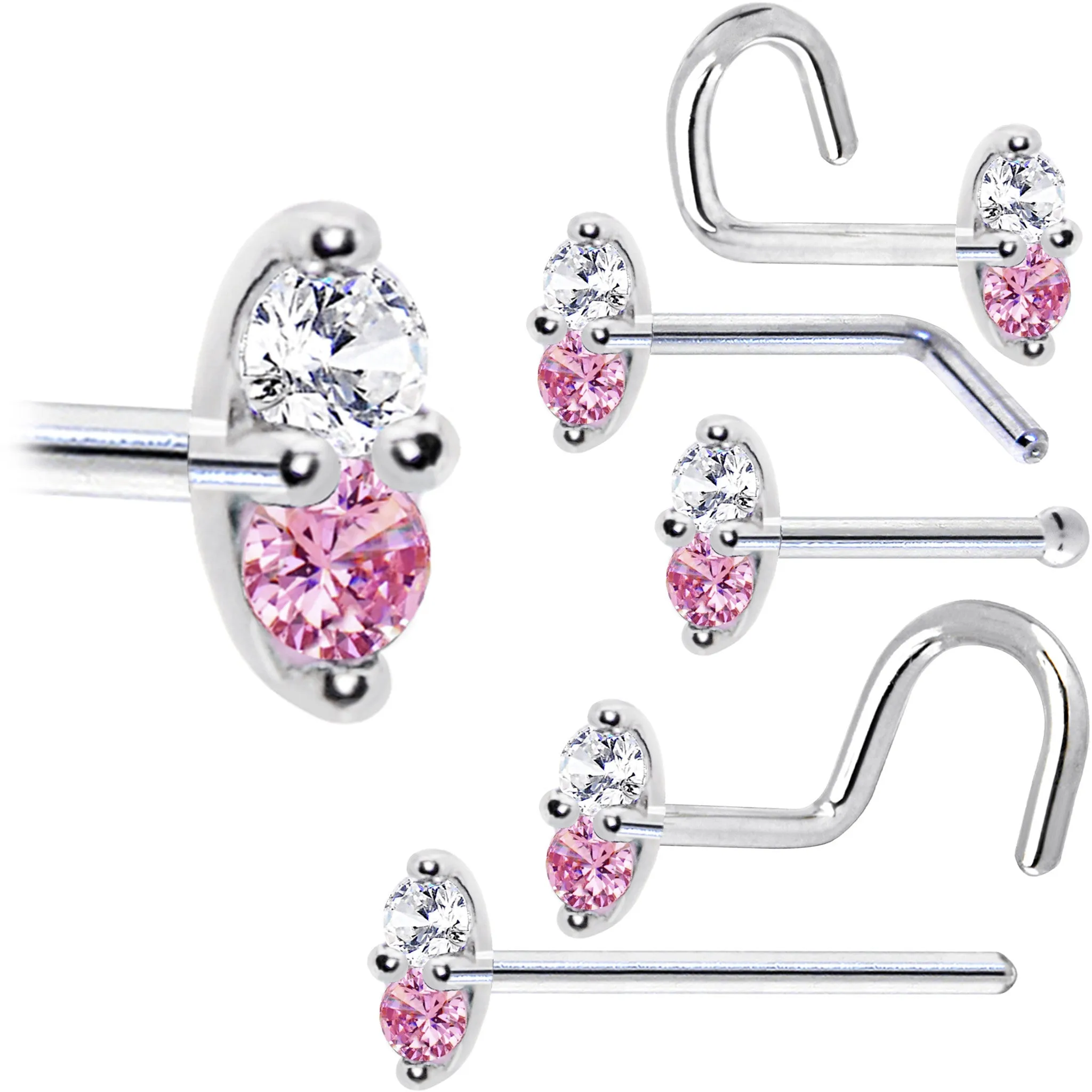 14kt White Gold Pink 1.5mm CZ Marquise Nose Ring