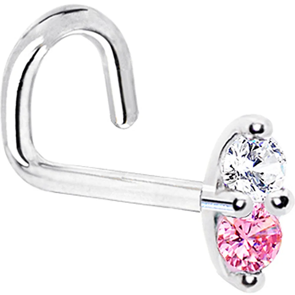 14kt White Gold Pink 1.5mm CZ Marquise Nose Ring