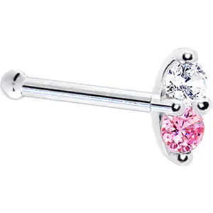 14kt White Gold Pink 1.5mm CZ Marquise Nose Ring