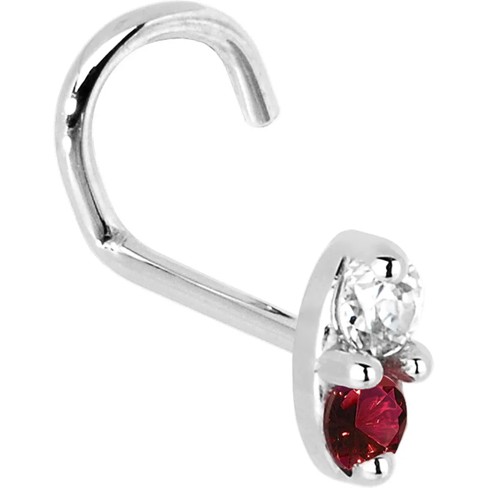 14kt White Gold Red 1.5mm CZ Marquise Nose Ring