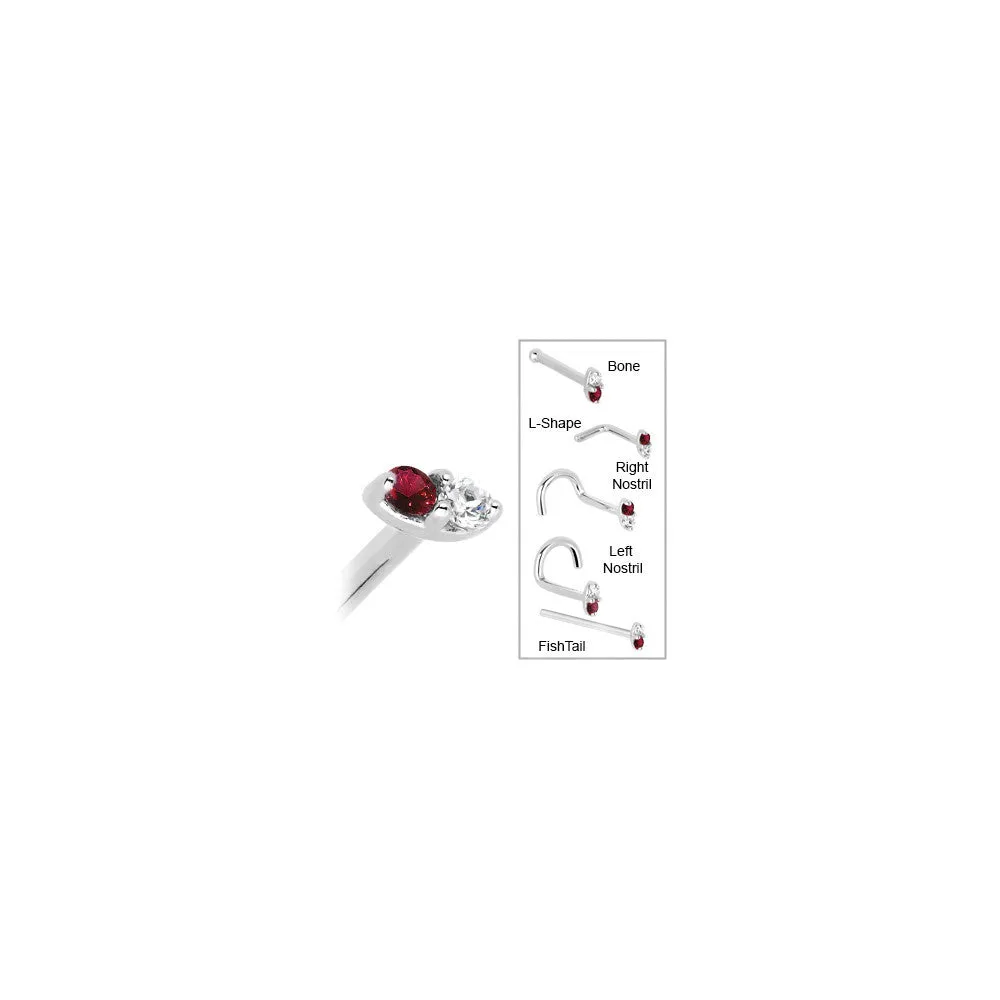 14kt White Gold Red 1.5mm CZ Marquise Nose Ring
