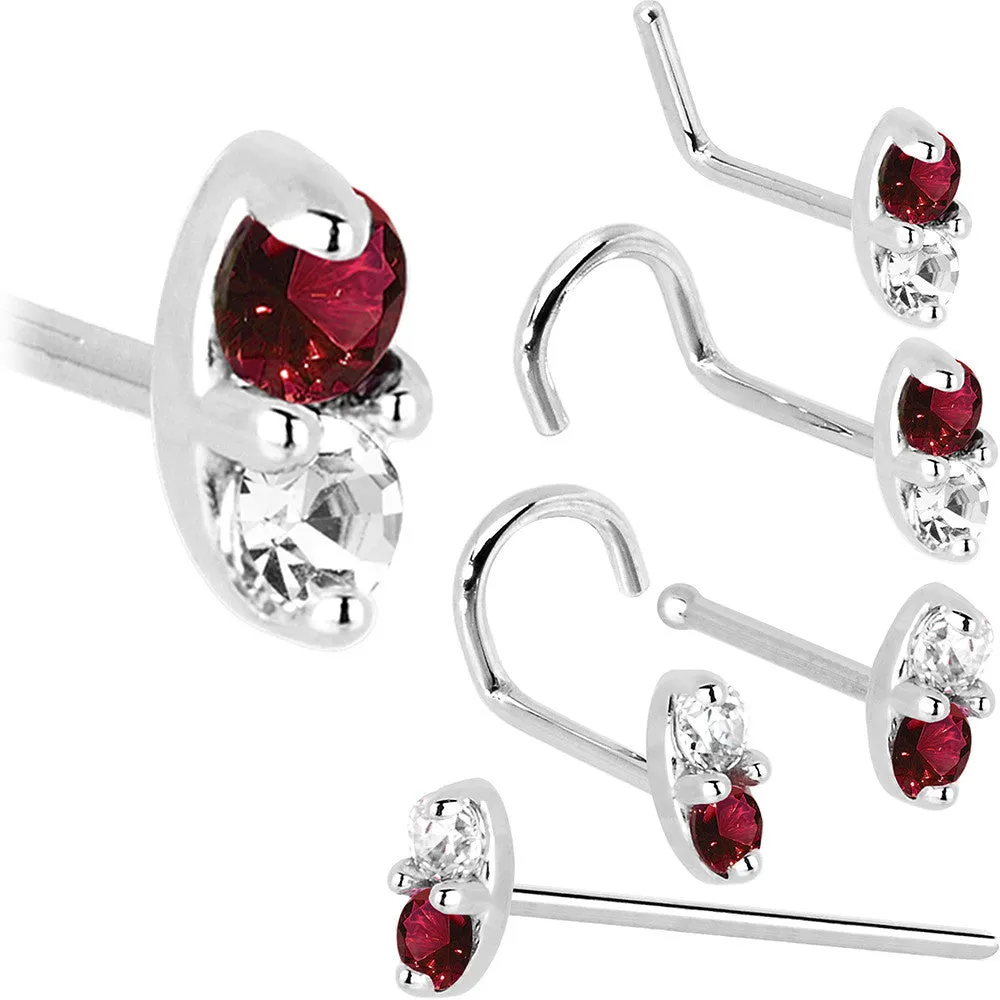 14kt White Gold Red 1.5mm CZ Marquise Nose Ring