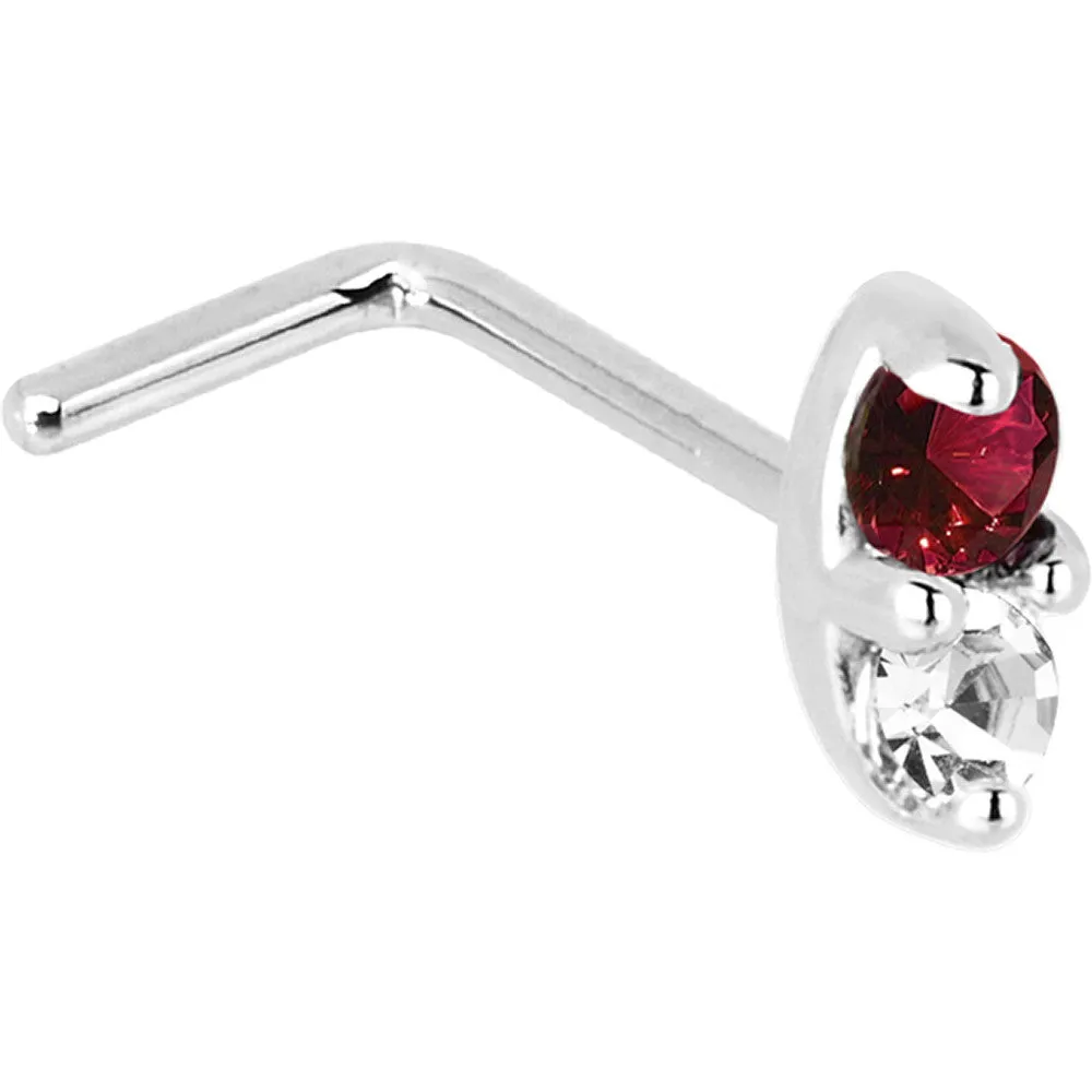 14kt White Gold Red 1.5mm CZ Marquise Nose Ring