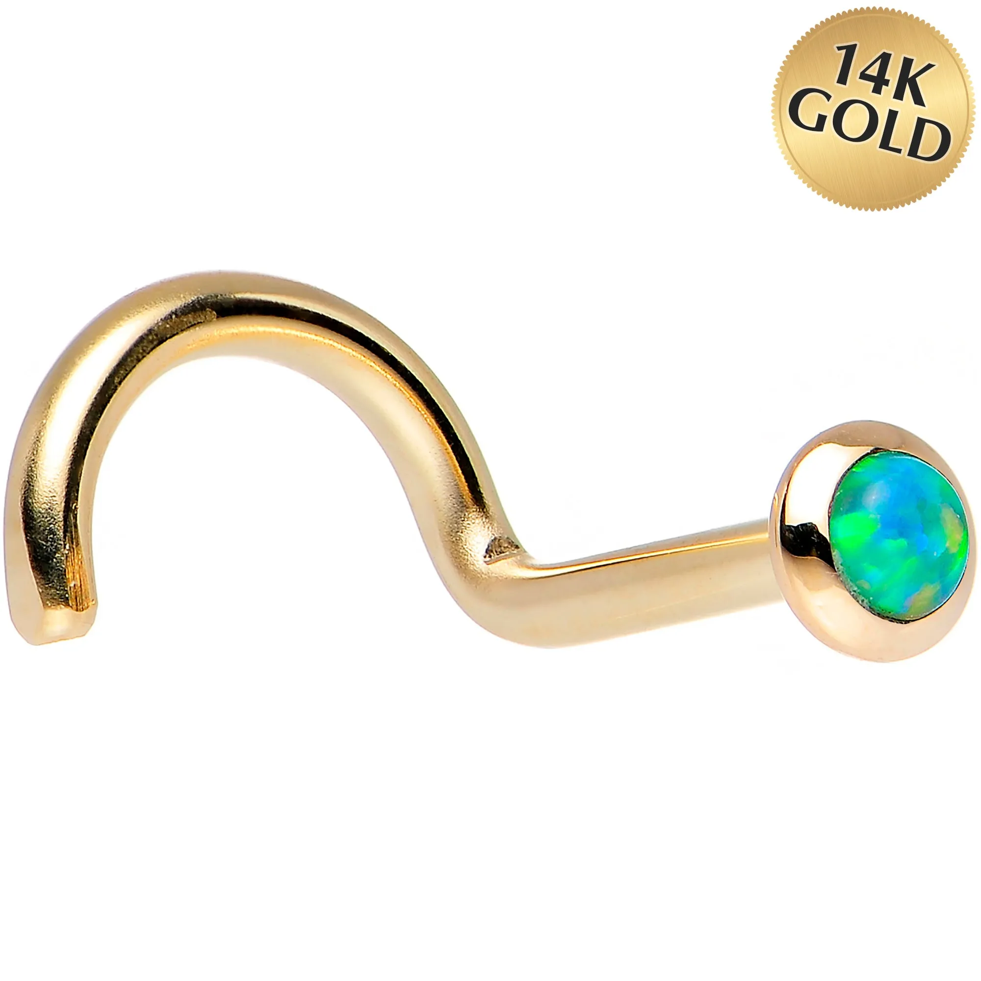 14kt Yellow Gold 2mm Lime Synthetic Opal Nose Ring