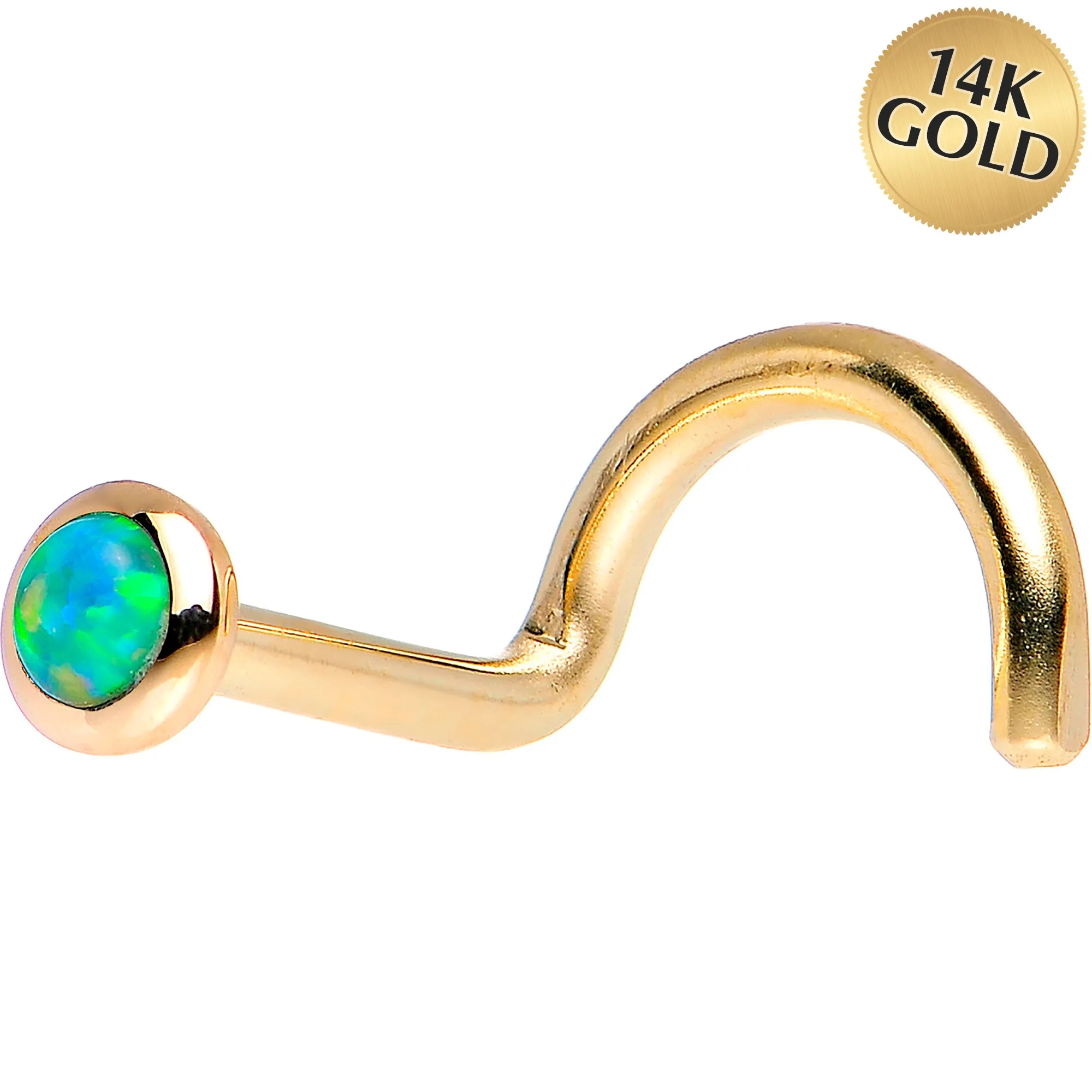 14kt Yellow Gold 2mm Lime Synthetic Opal Nose Ring