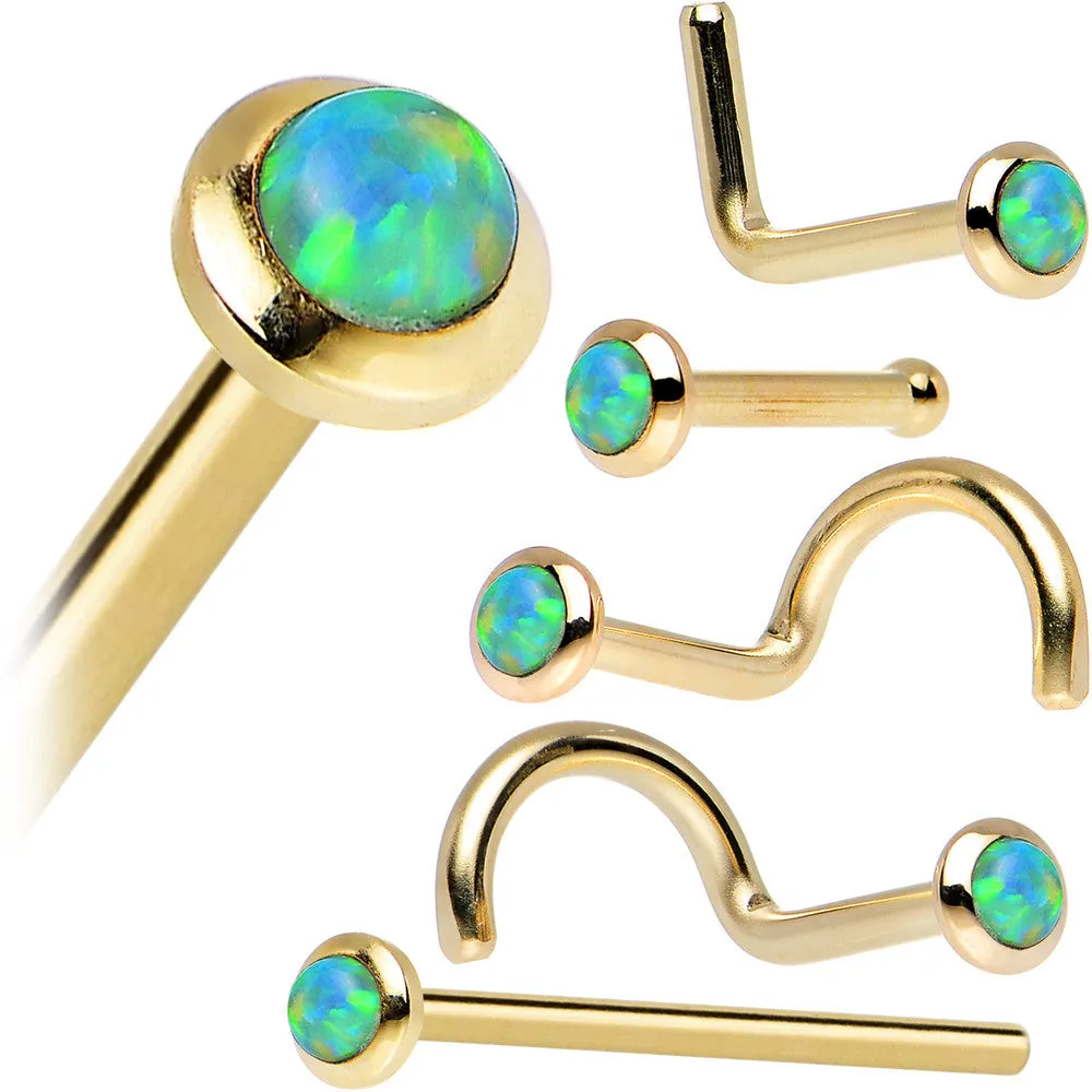 14kt Yellow Gold 2mm Lime Synthetic Opal Nose Ring