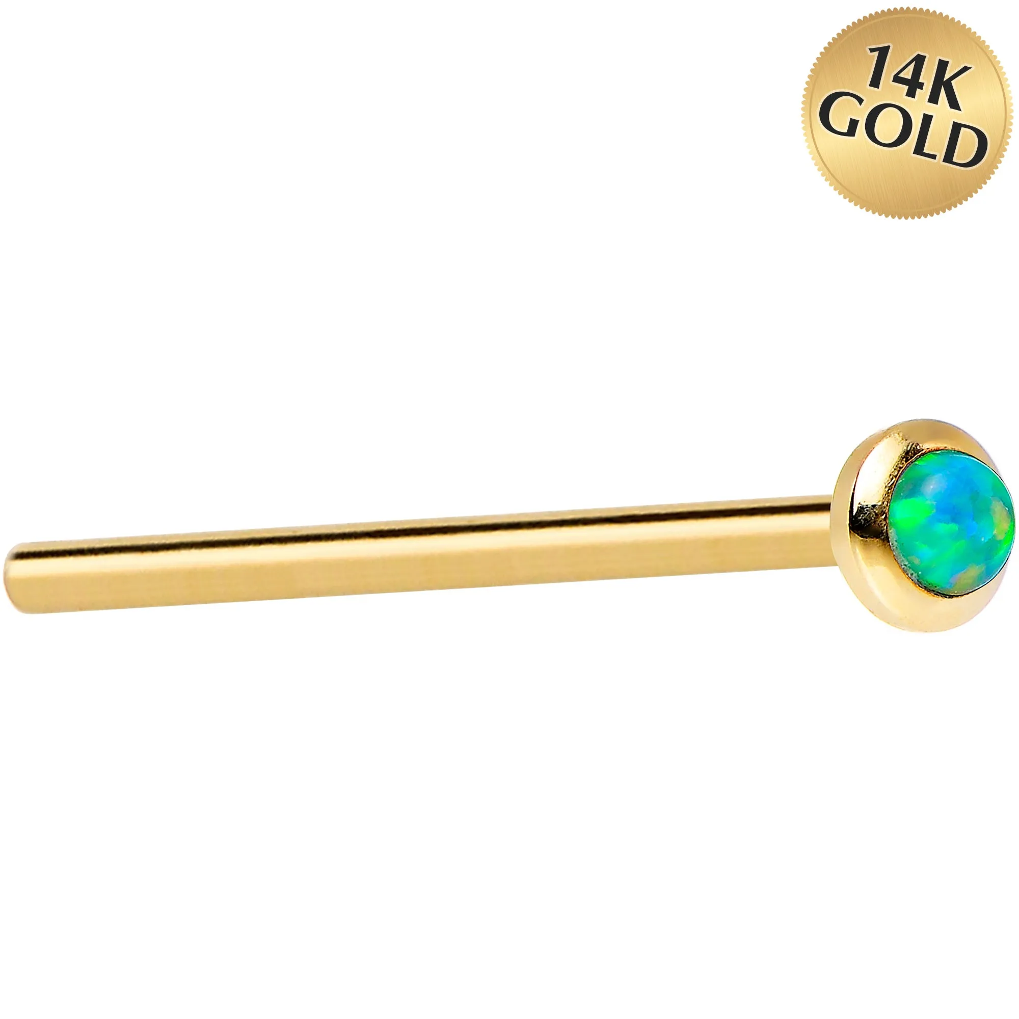 14kt Yellow Gold 2mm Lime Synthetic Opal Nose Ring