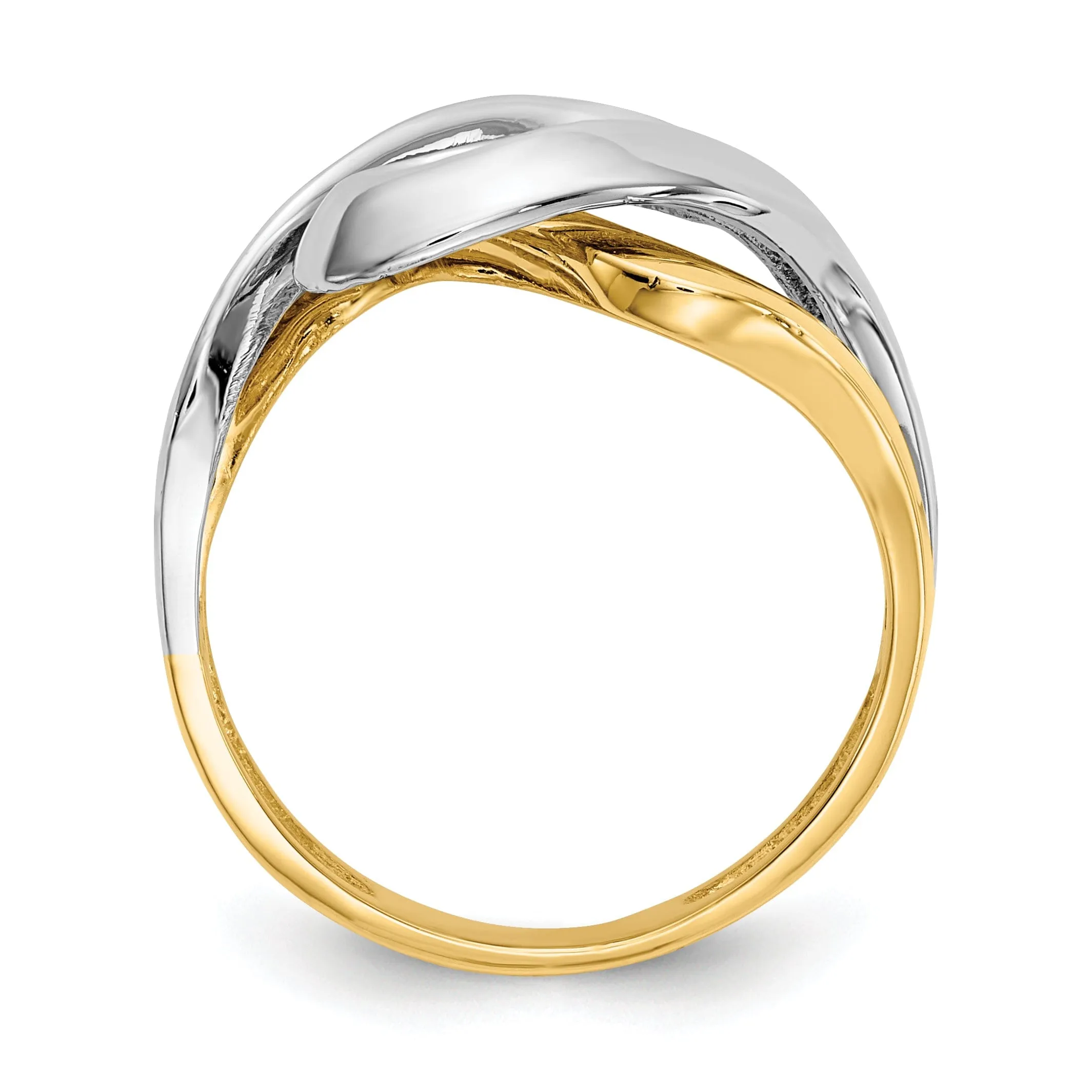 14kt yellow rhodium gold swirl design ring