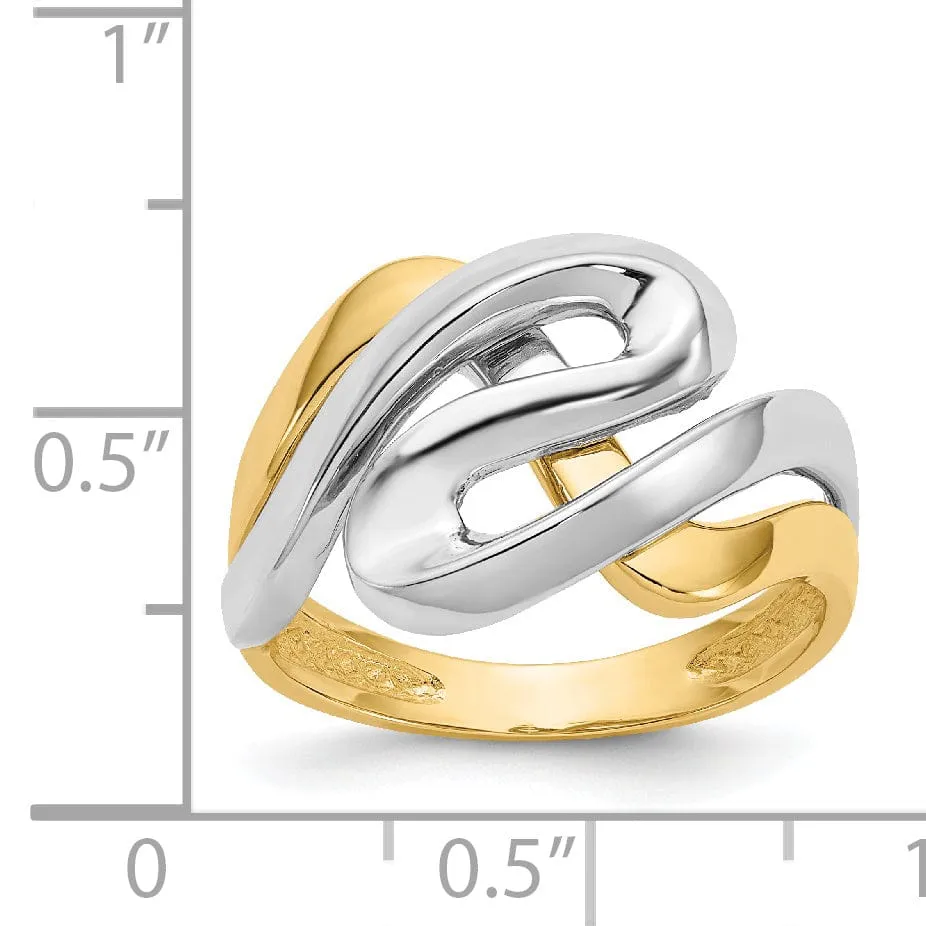 14kt yellow rhodium gold swirl design ring