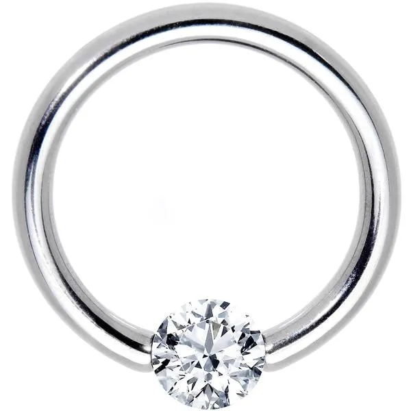16 Gauge 1/2 Solid 14k White Gold 3mm Clear Cubic Zirconia Tension Captive Ring