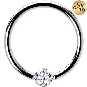 16 Gauge 1/2 Solid 14k White Gold 3mm Clear Cubic Zirconia Tension Captive Ring