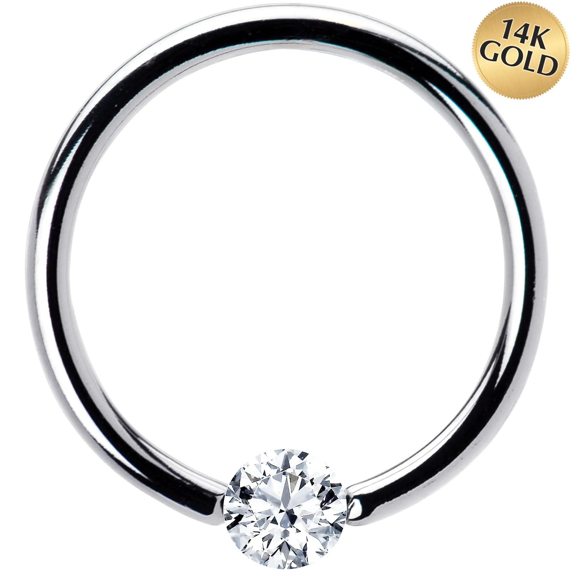 16 Gauge 1/2 Solid 14k White Gold 3mm Clear Cubic Zirconia Tension Captive Ring