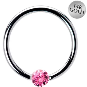 16 Gauge 1/2 Solid 14k White Gold 3mm Pink Cubic Zirconia Tension Captive Ring
