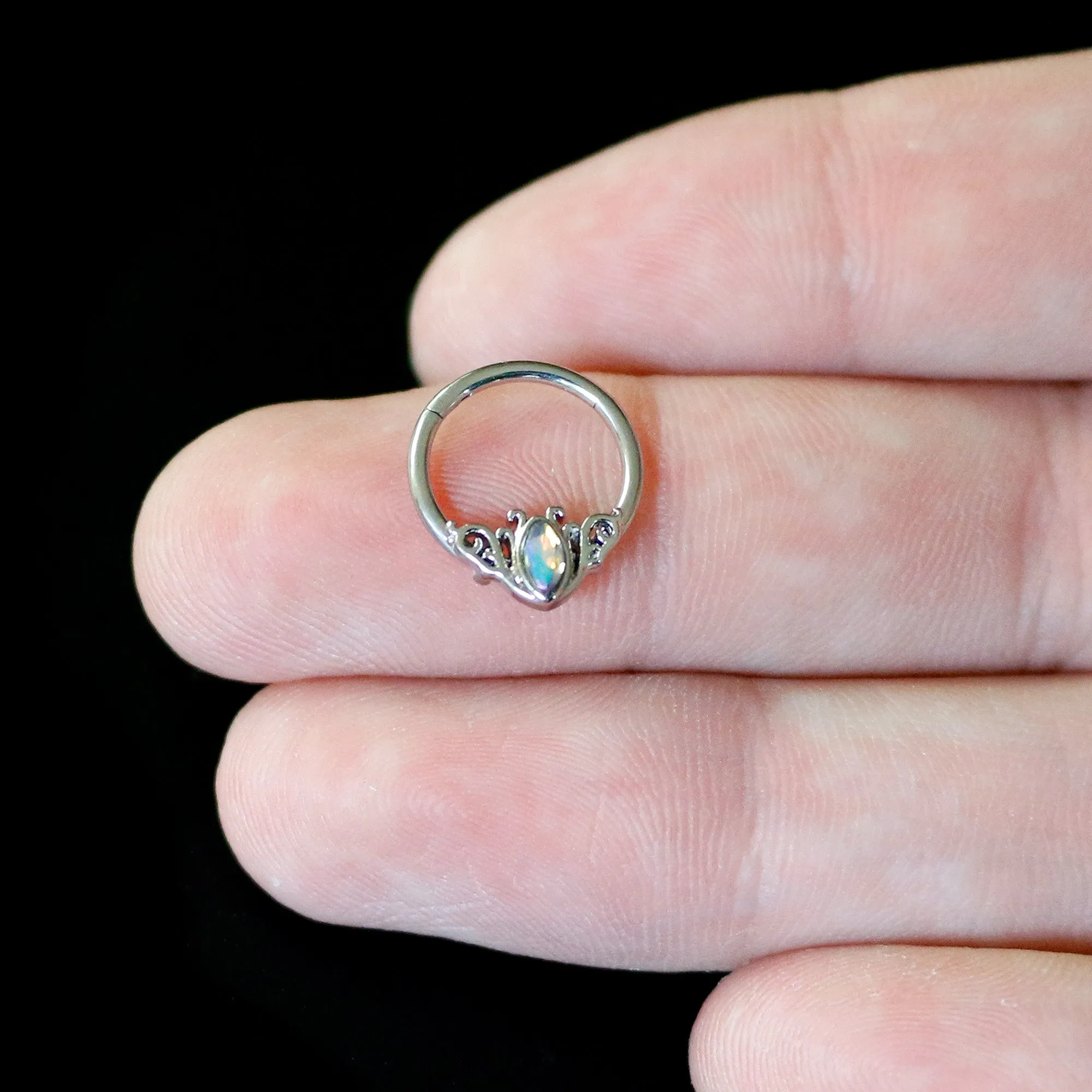 16 Gauge 3/8 Aurora Gem Deco Waves Hinged Segment Ring