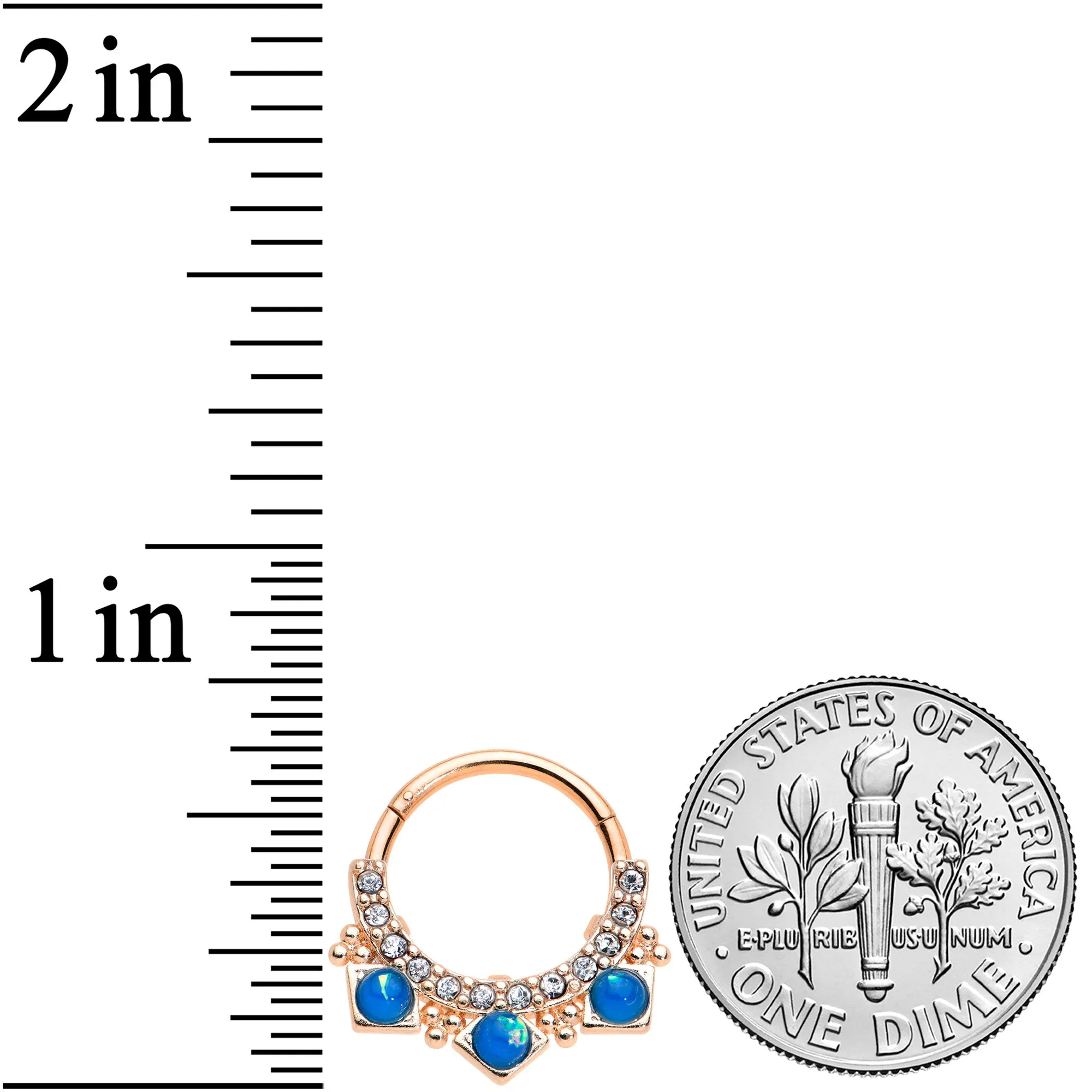 16 Gauge 3/8 Blue Faux Opal Rose Gold Tone Squares Hinged Segment Ring