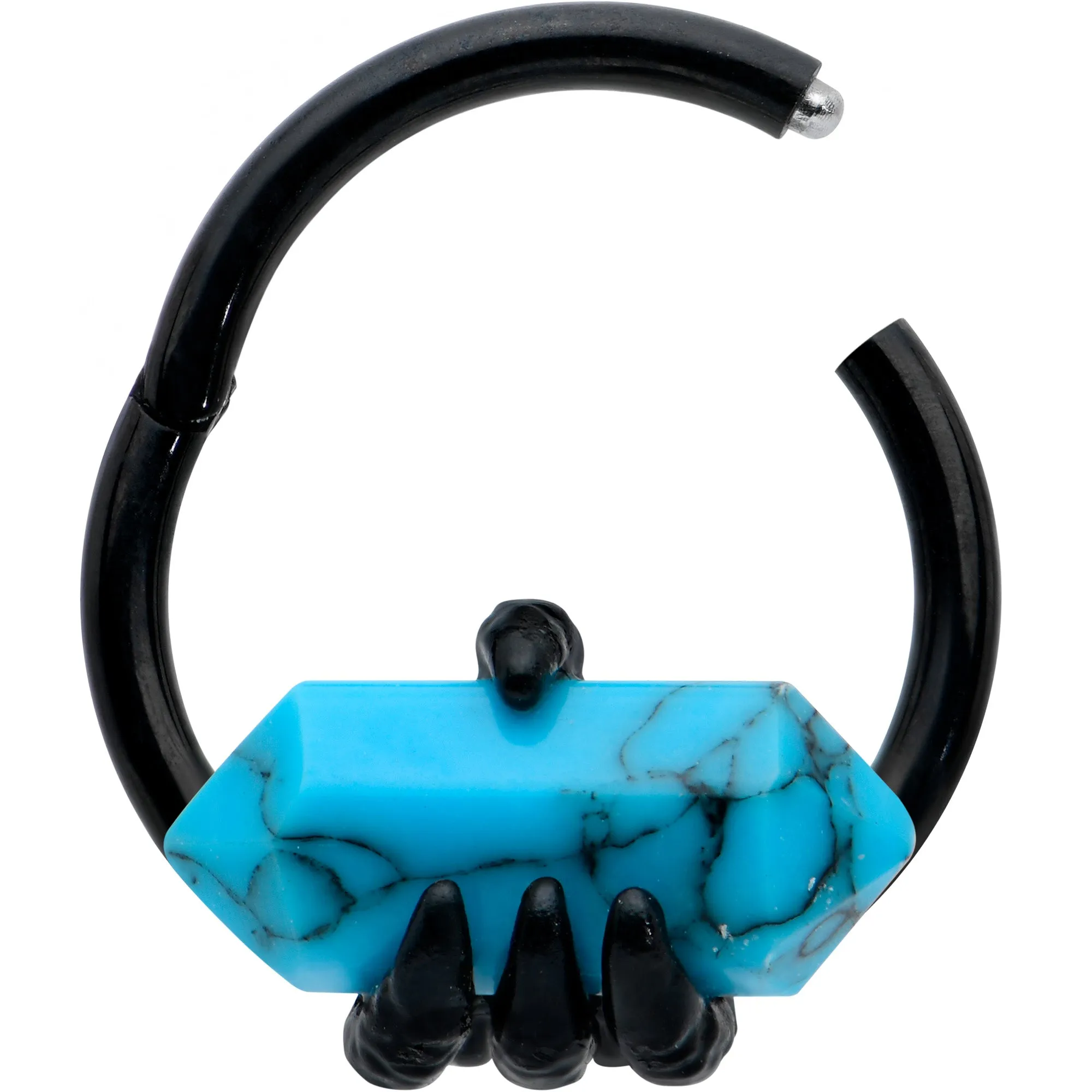 16 Gauge 3/8 Blue Turquoise Black Claw Obelisk Hinged Segment Ring
