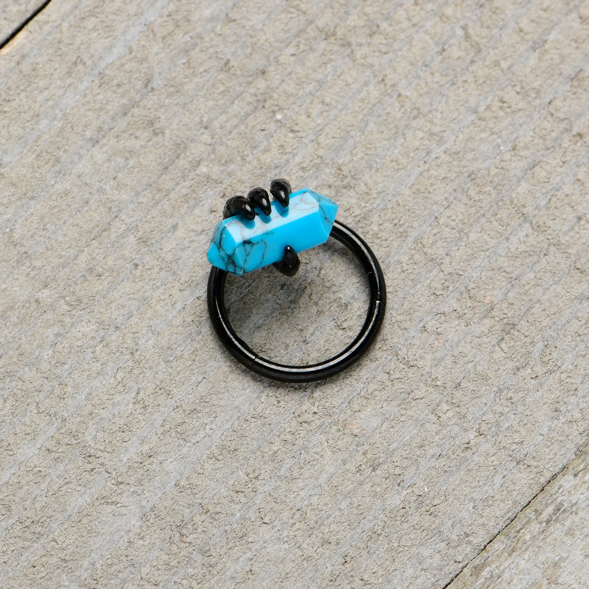 16 Gauge 3/8 Blue Turquoise Black Claw Obelisk Hinged Segment Ring