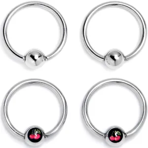 16 Gauge 3/8 Cherry Ball BCR Captive Ring Set of 4