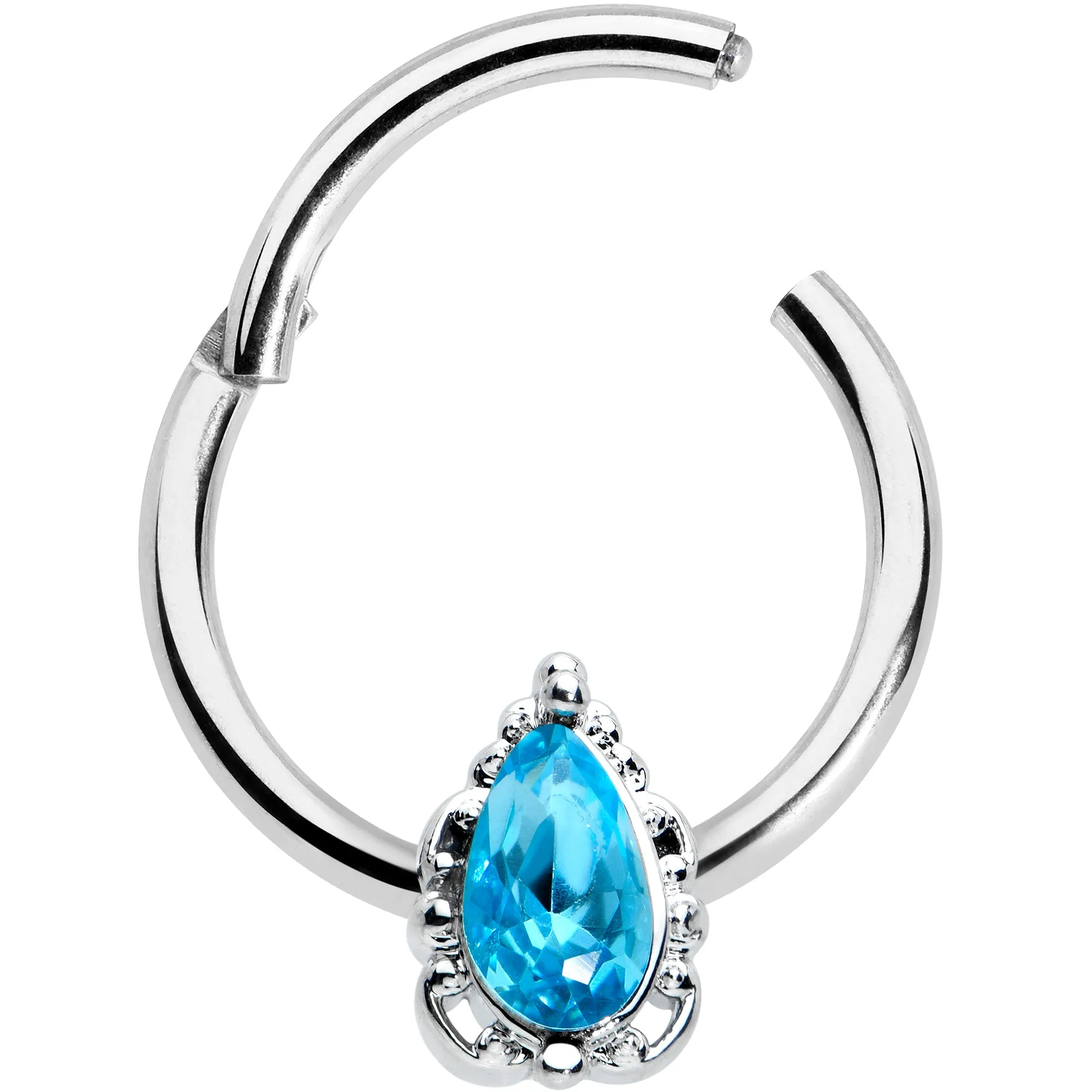 16 Gauge 3/8 Clear Blue Gem Oval Art Deco Hinged Segment Ring