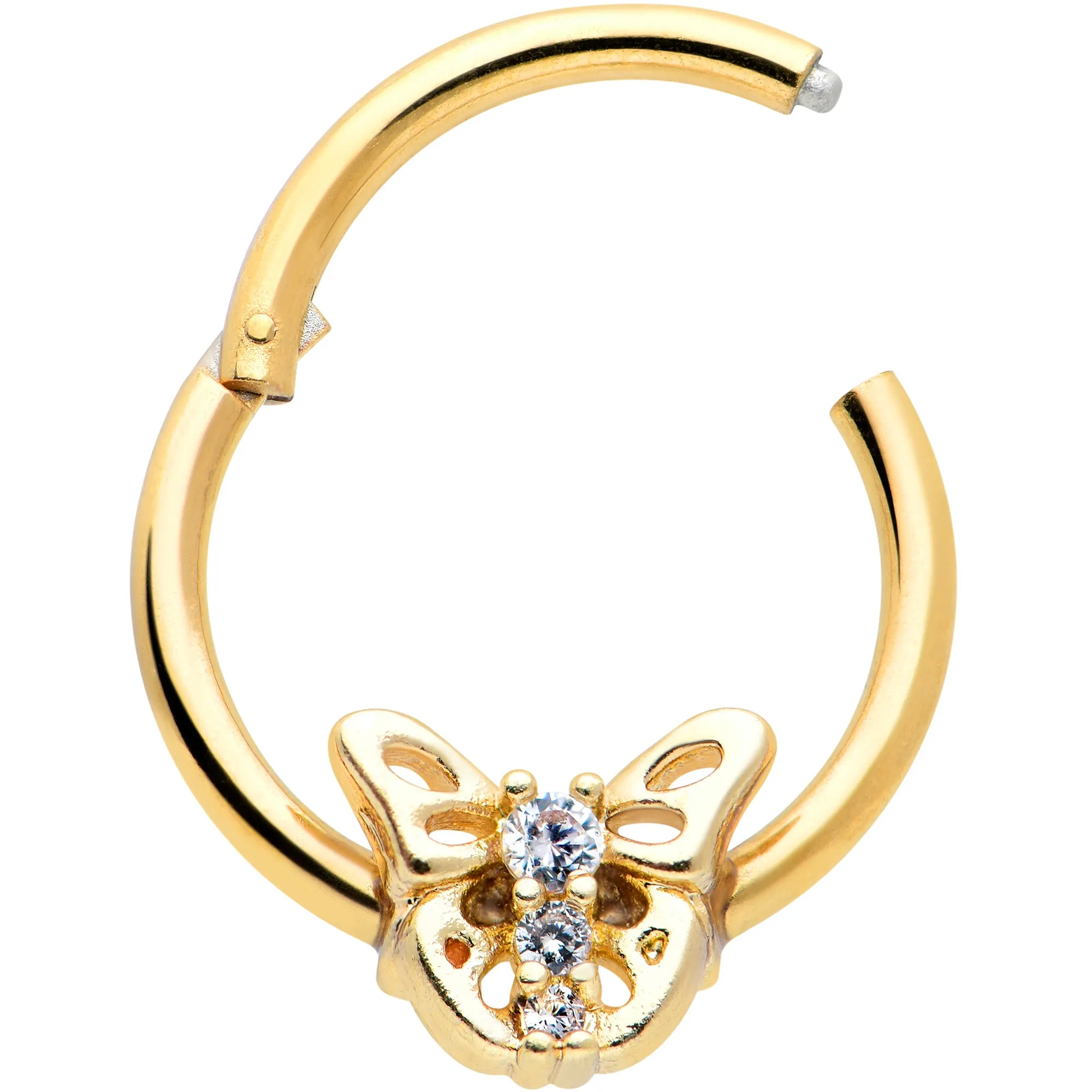 16 Gauge 3/8 Clear CZ Gem Gold Tone Open Butterfly Hinged Segment Ring