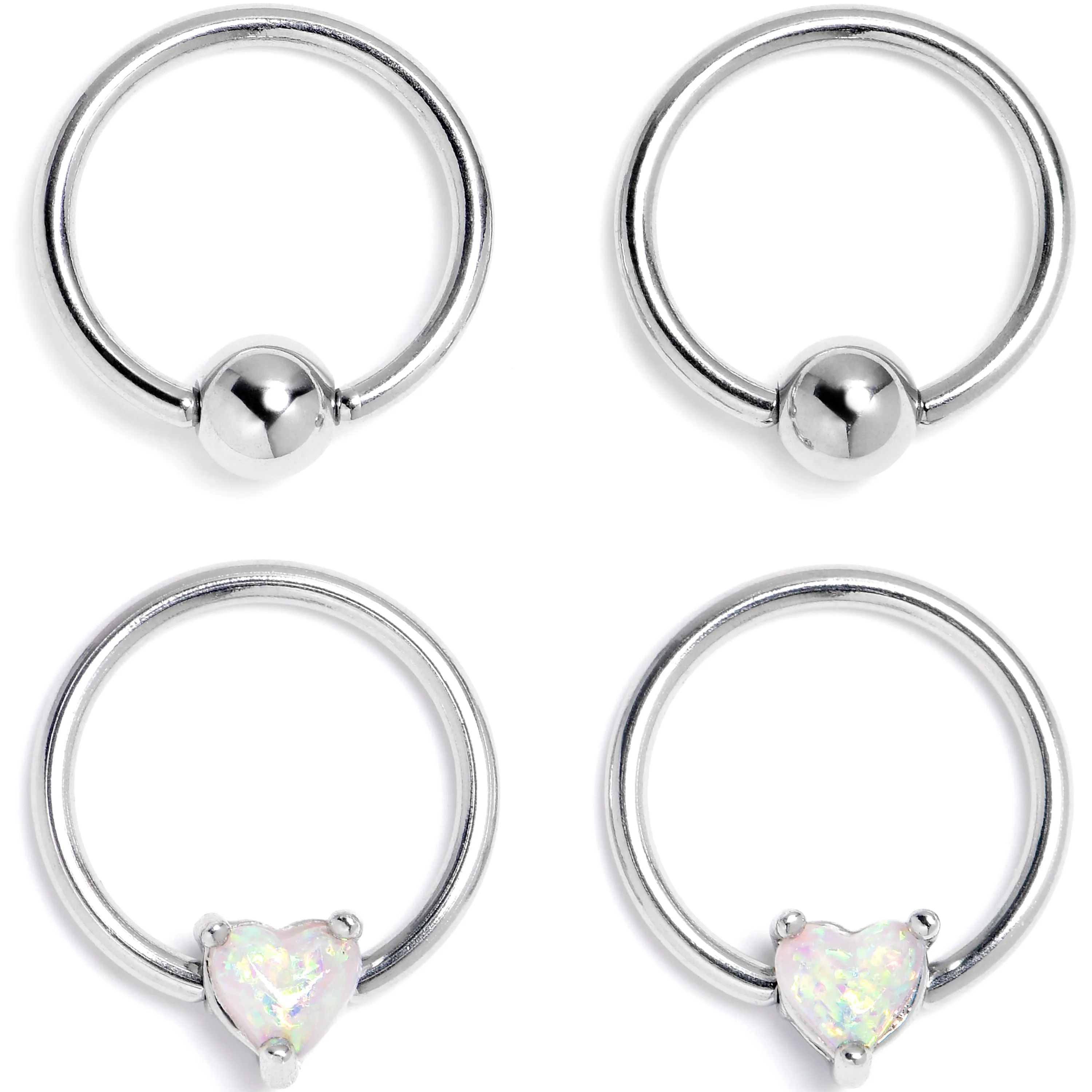 16 Gauge 3/8 Faux Opal Heart BCR Captive Ring Set of 4