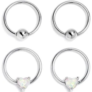 16 Gauge 3/8 Faux Opal Heart BCR Captive Ring Set of 4