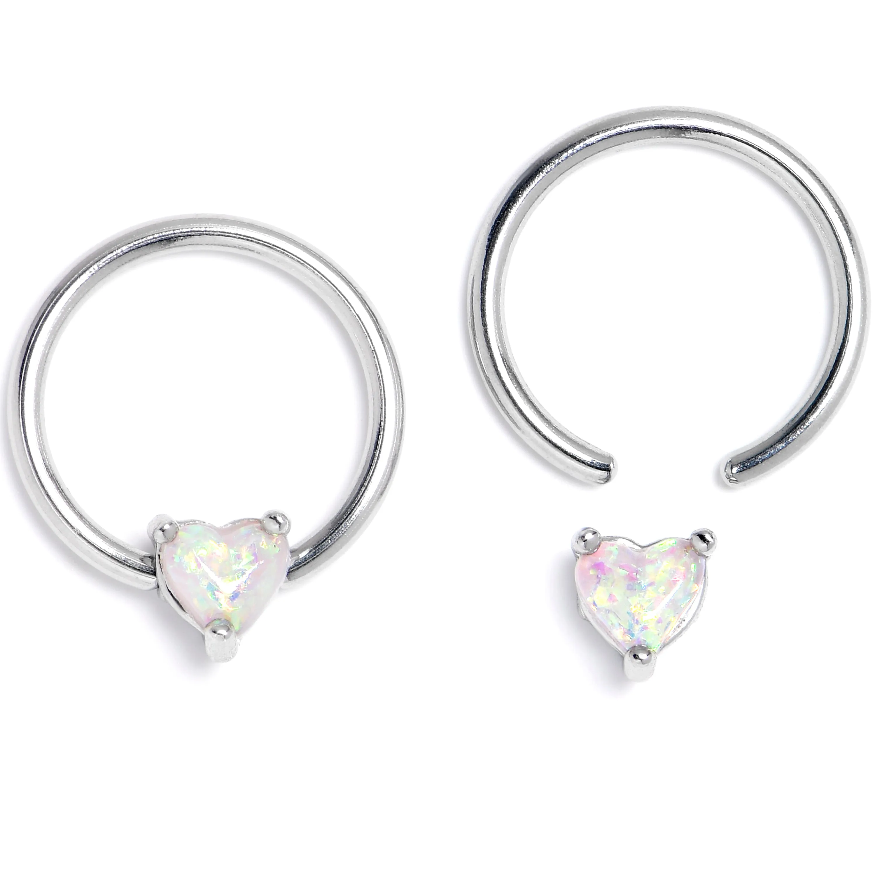 16 Gauge 3/8 Faux Opal Heart BCR Captive Ring Set of 4