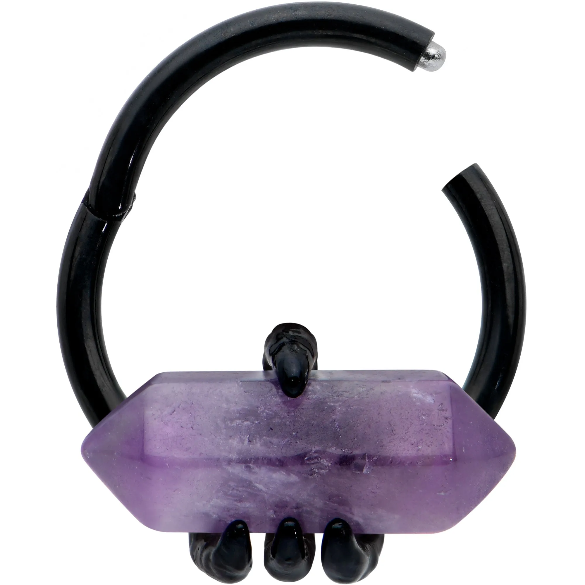 16 Gauge 3/8 Purple Amethyst Black Claw Obelisk Hinged Segment Ring
