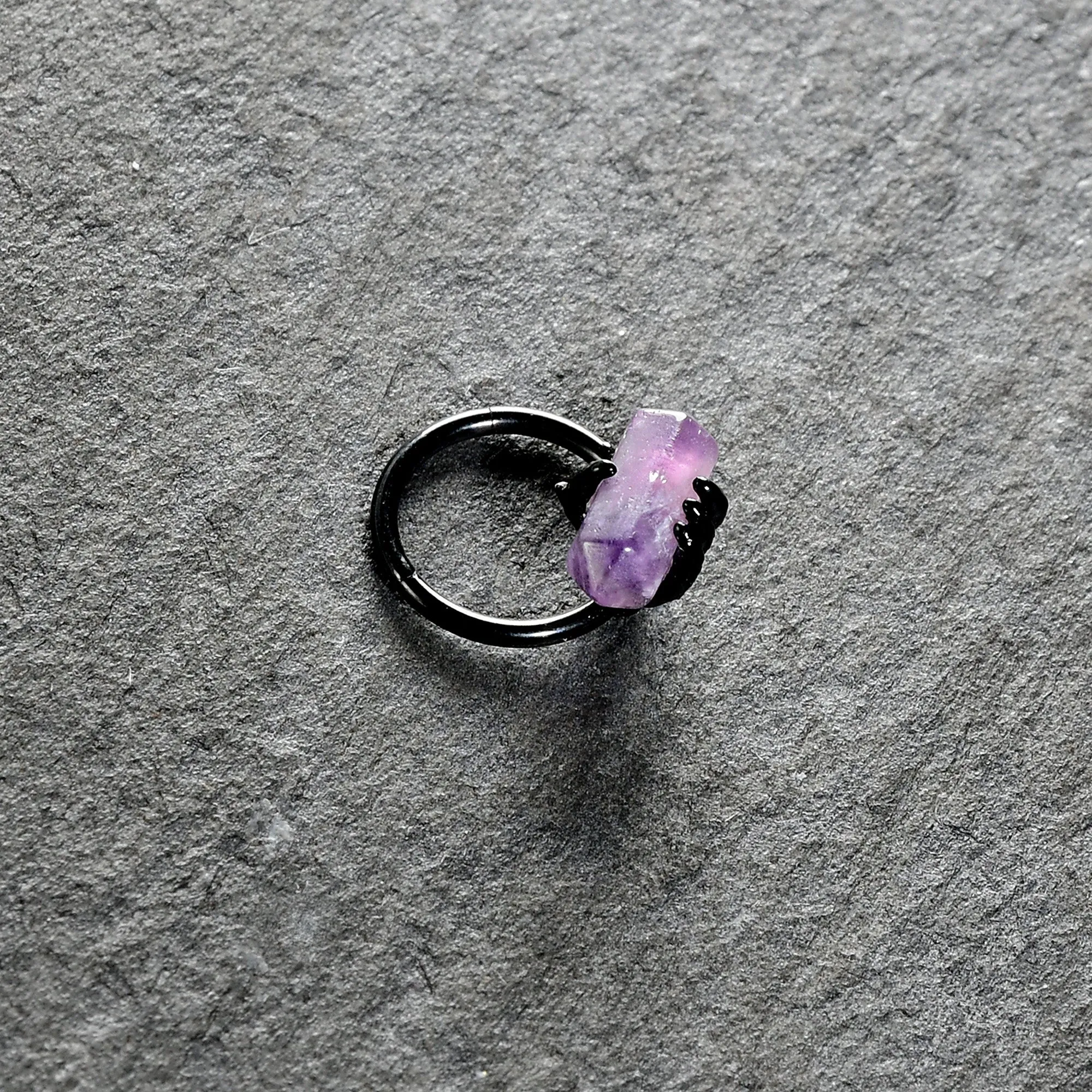 16 Gauge 3/8 Purple Amethyst Black Claw Obelisk Hinged Segment Ring