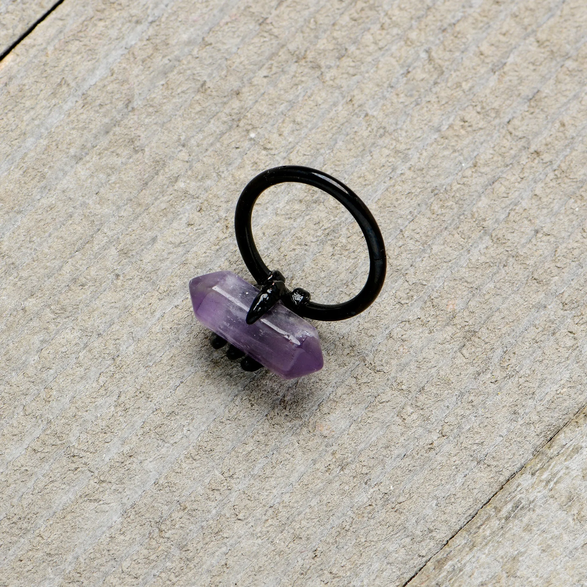 16 Gauge 3/8 Purple Amethyst Black Claw Obelisk Hinged Segment Ring