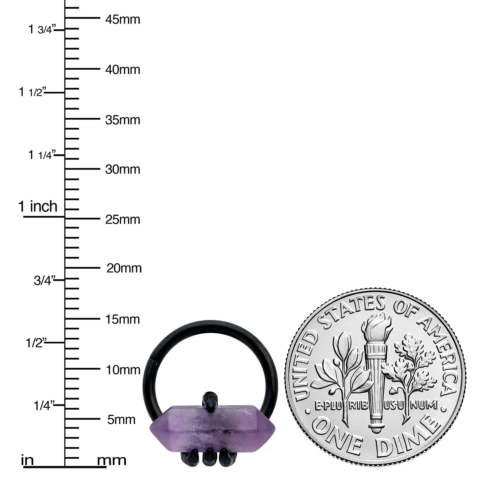 16 Gauge 3/8 Purple Amethyst Black Claw Obelisk Hinged Segment Ring
