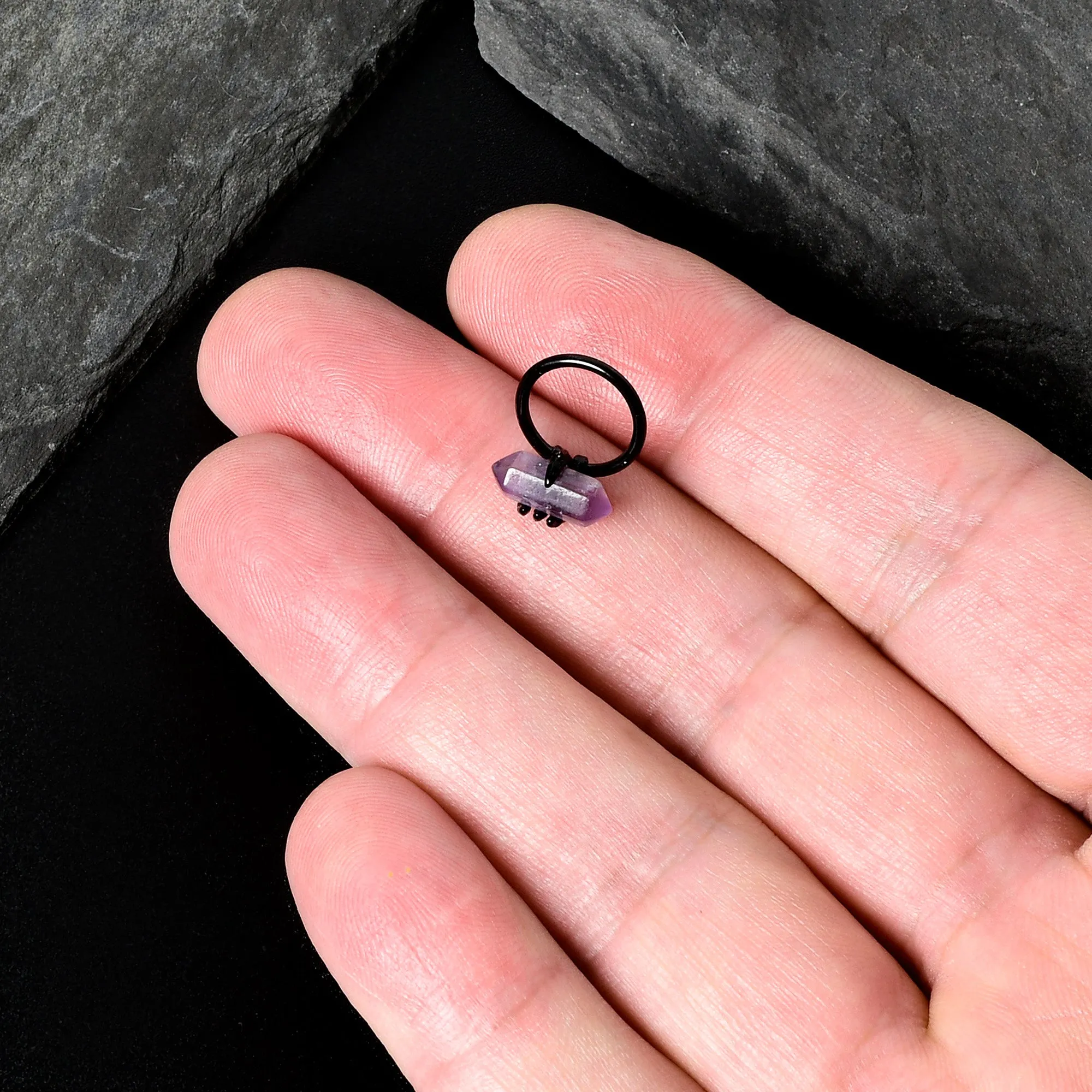 16 Gauge 3/8 Purple Amethyst Black Claw Obelisk Hinged Segment Ring