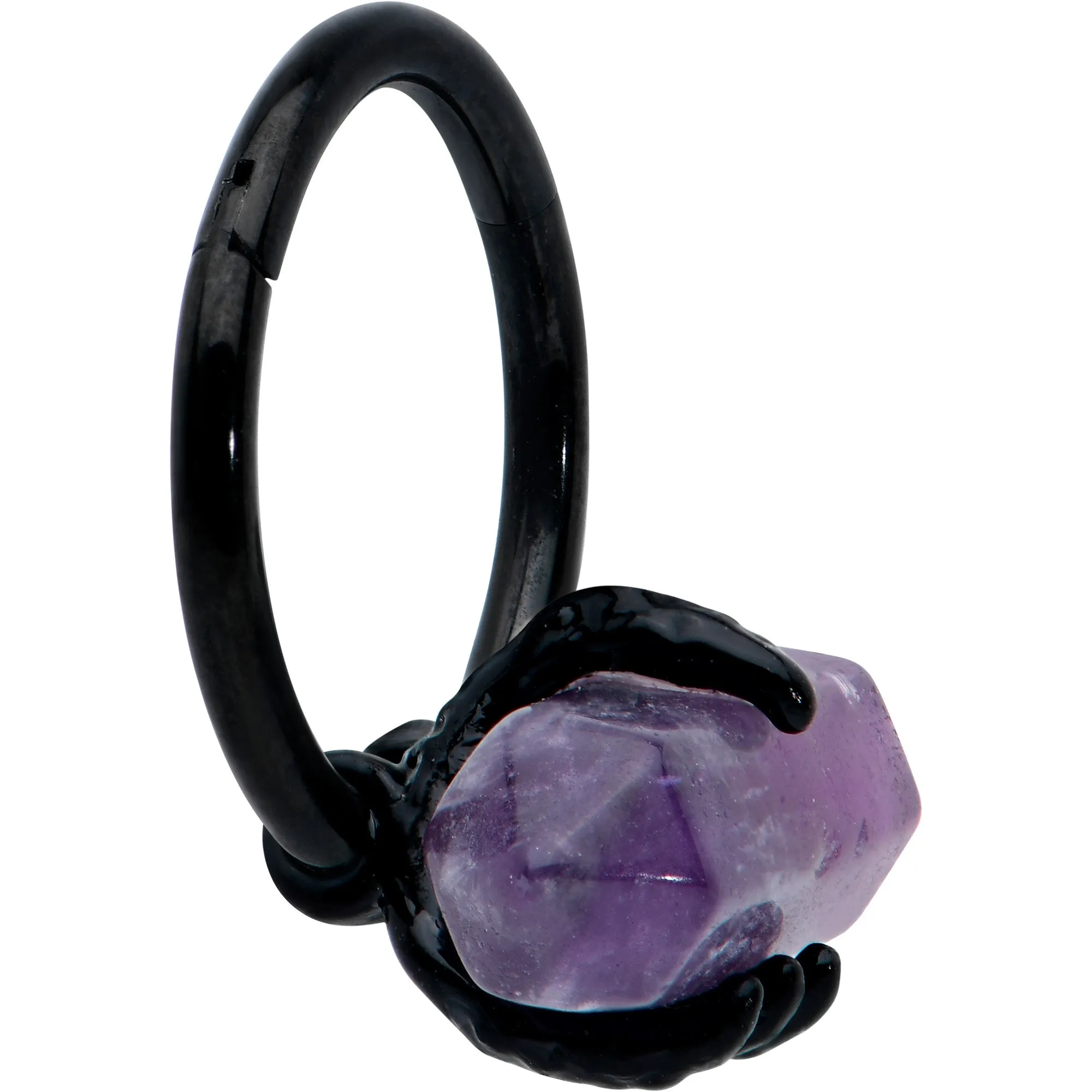 16 Gauge 3/8 Purple Amethyst Black Claw Obelisk Hinged Segment Ring